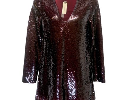 Long-Sleeve V-Neck Sequin Mini Dress By Anthropologie In Wine Bordeaux, Size: M Online